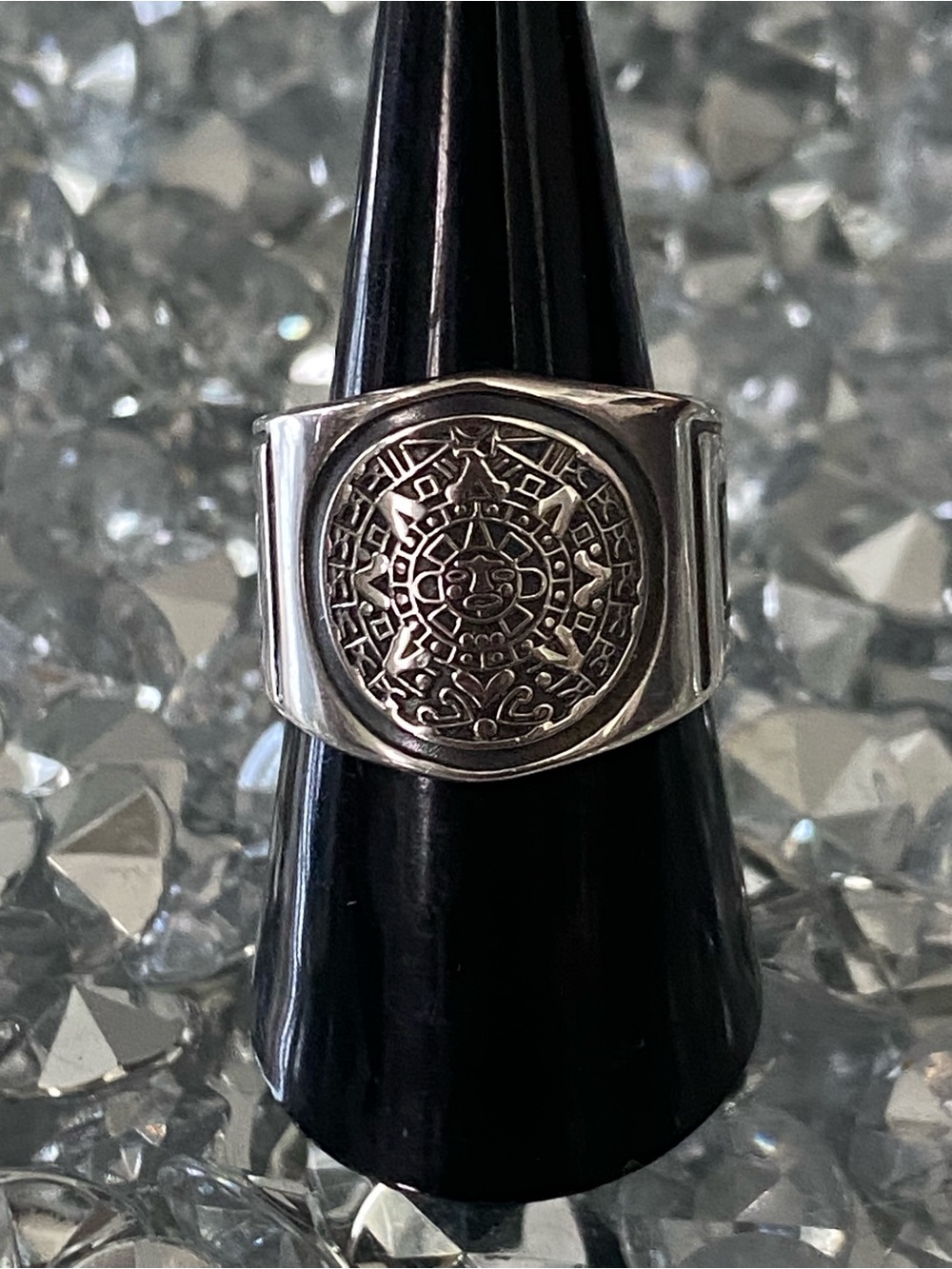 Mexican Men’s Aztec Medallion Signet Ring in Silver 925